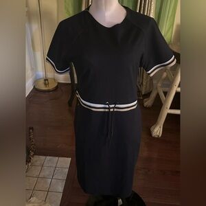 Bogner Black Knit Short Sleeve Dress with White Trim